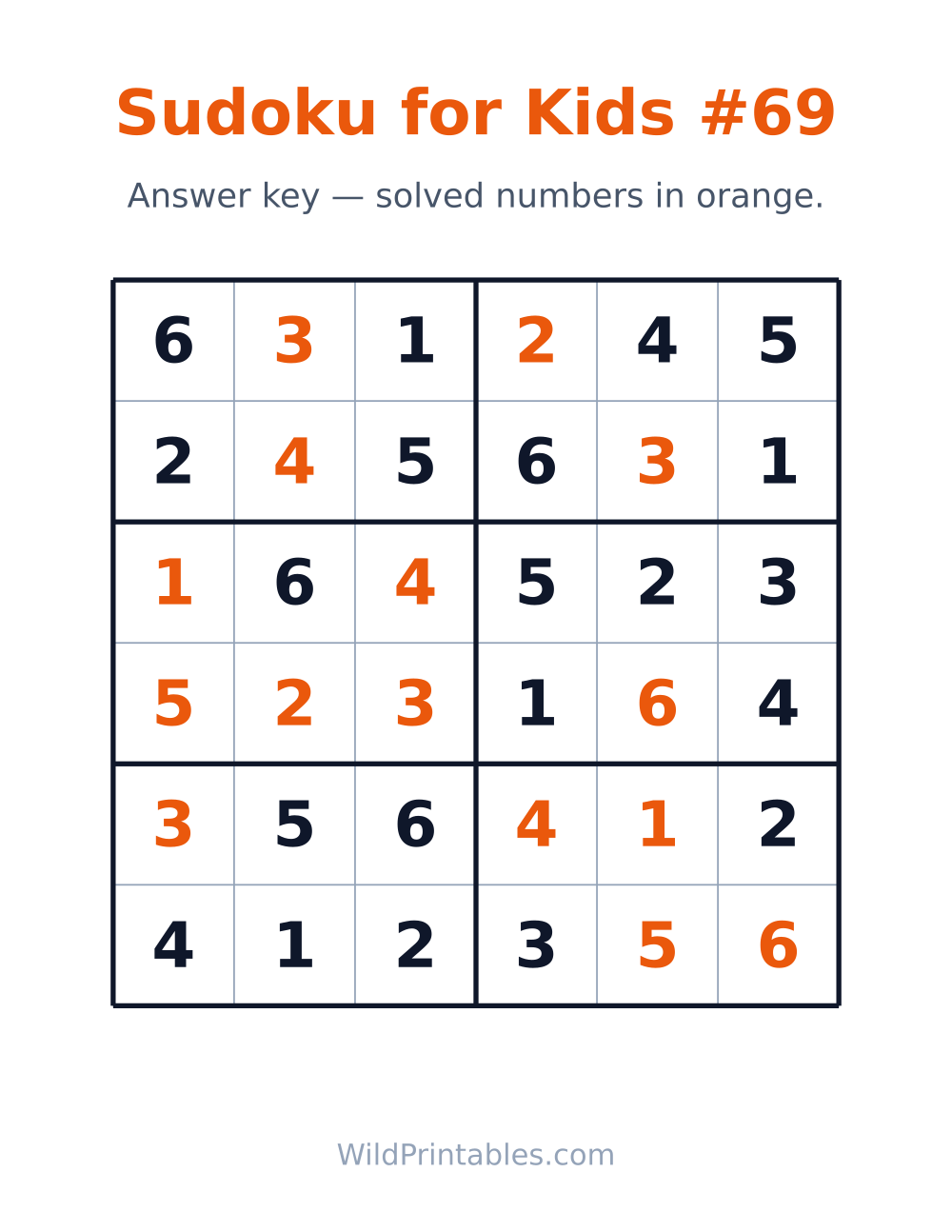 Sudoku for Kids #69 — answer key