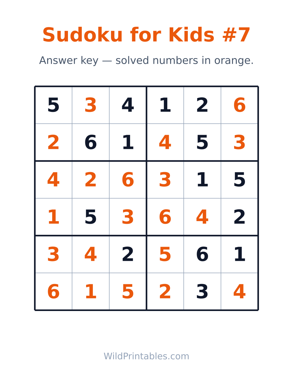 Sudoku for Kids #7 — answer key