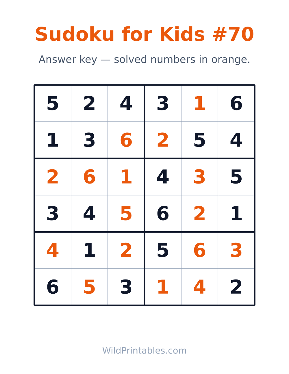 Sudoku for Kids #70 — answer key
