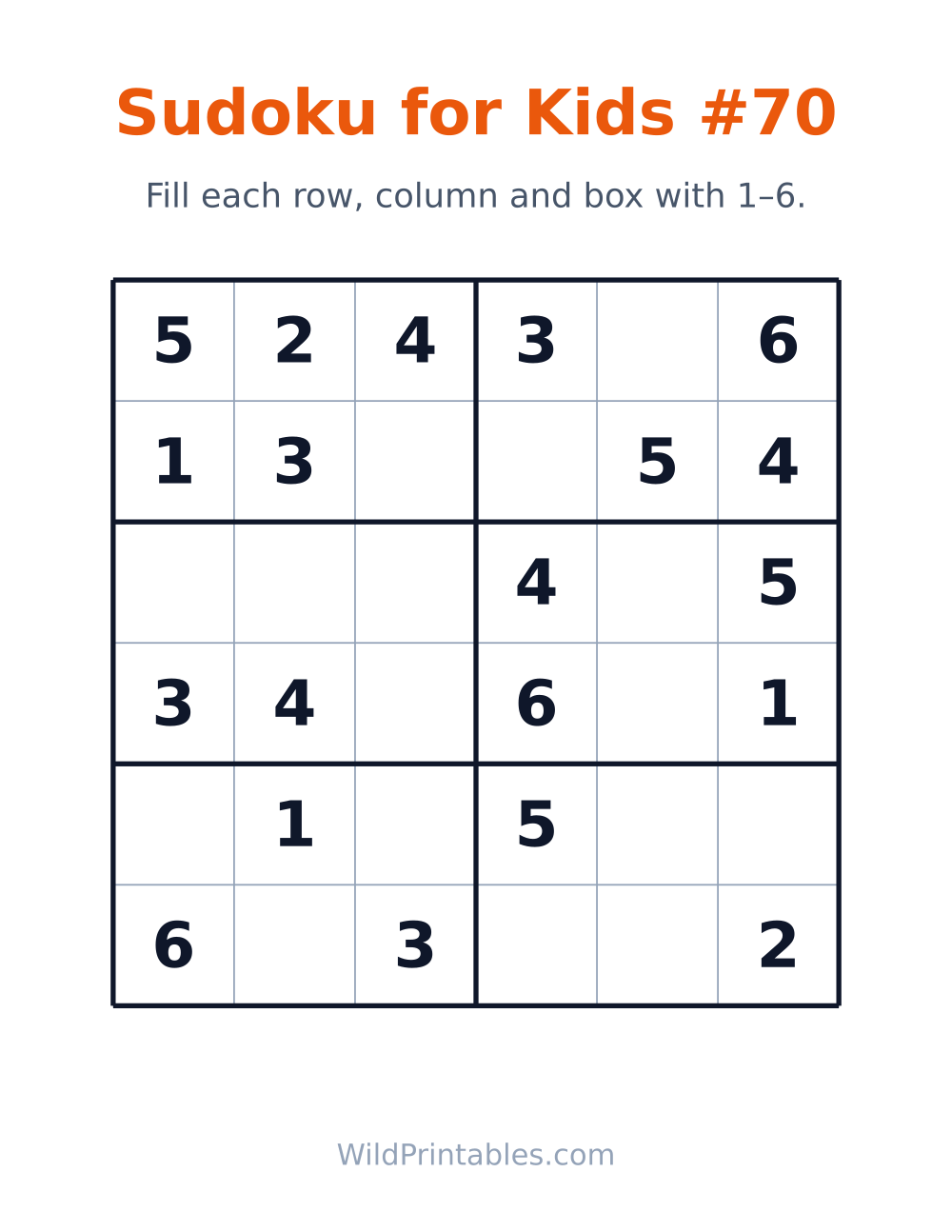Sudoku for Kids #70 — free printable sudoku for kids