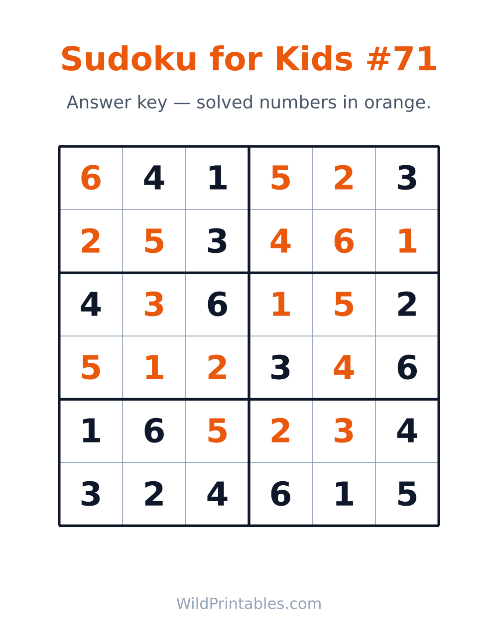 Sudoku for Kids #71 — answer key
