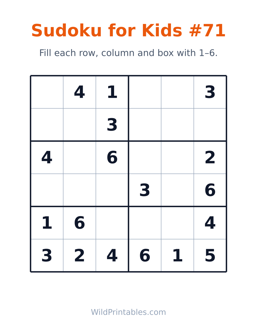 Sudoku for Kids #71 — free printable sudoku for kids