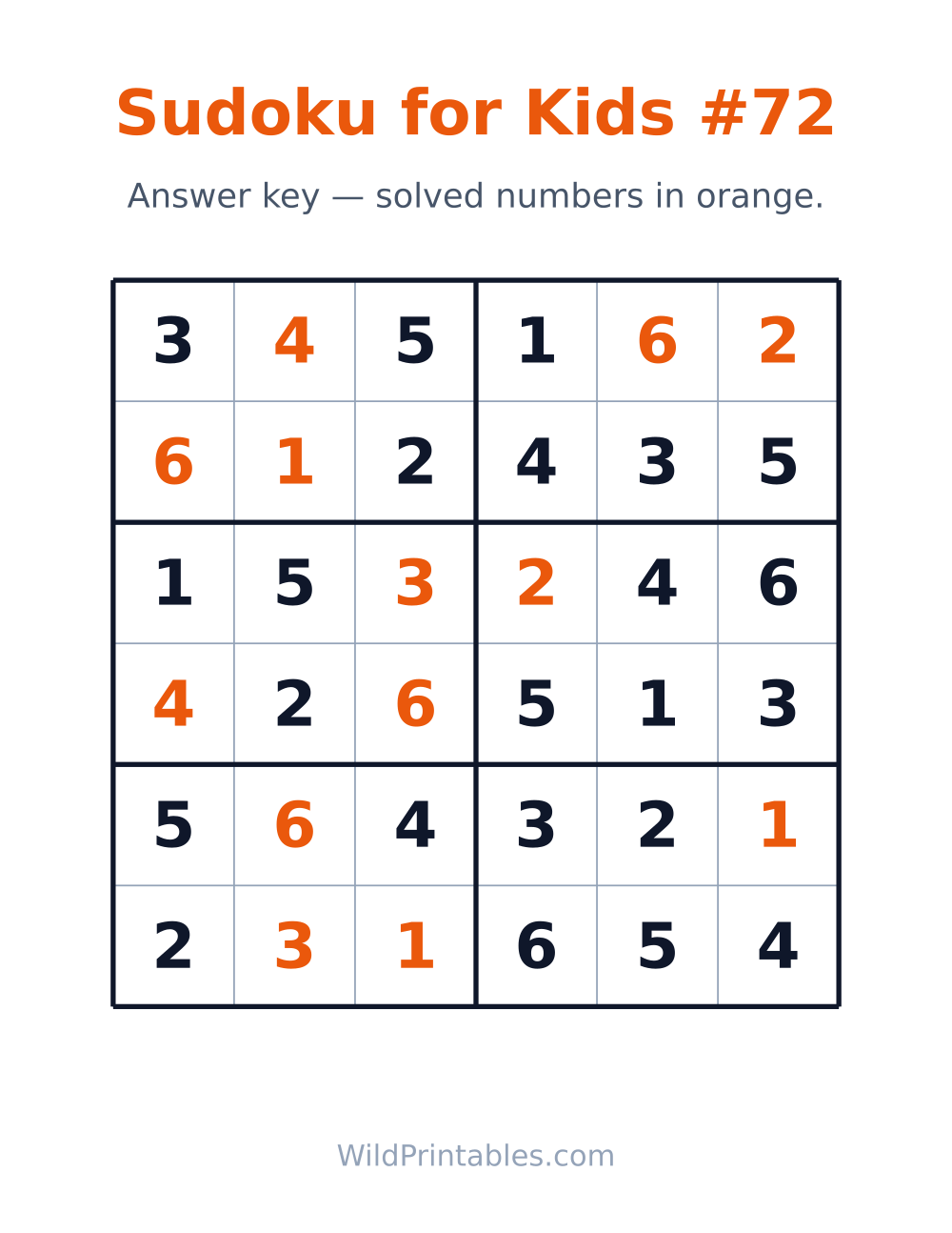 Sudoku for Kids #72 — answer key