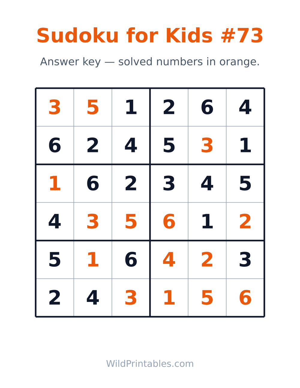 Sudoku for Kids #73 — answer key