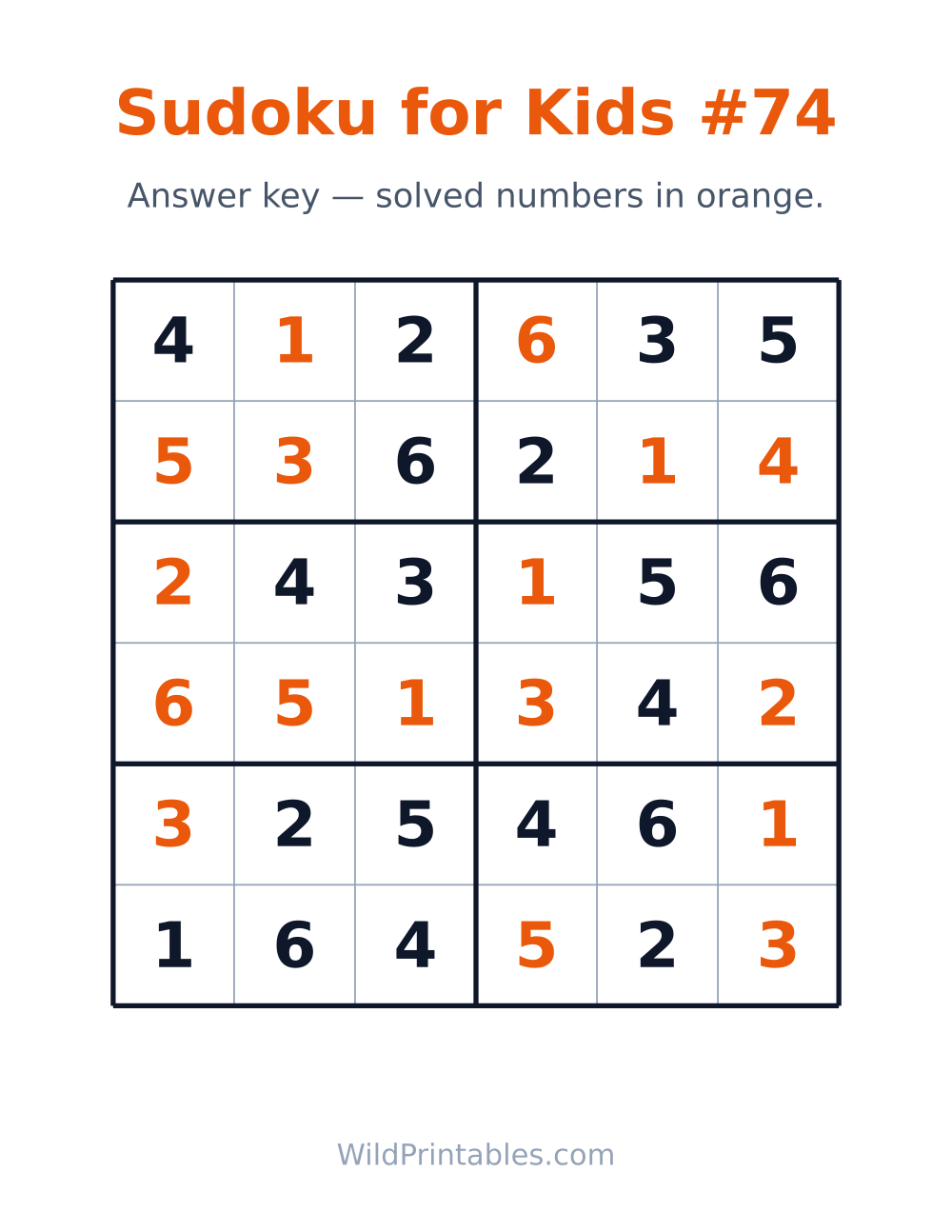 Sudoku for Kids #74 — answer key