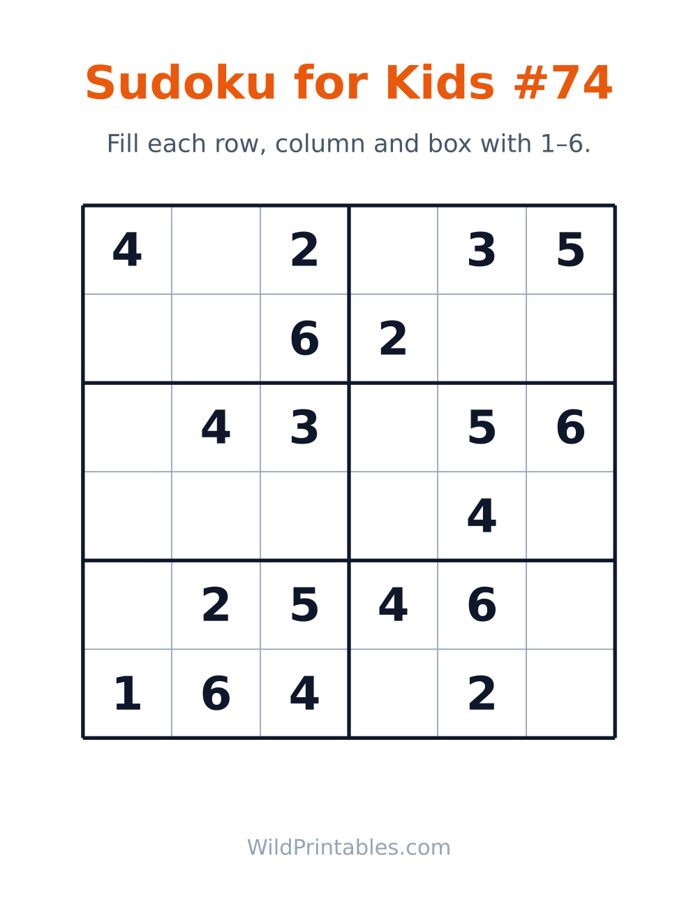 Sudoku for Kids #74 — free printable sudoku for kids