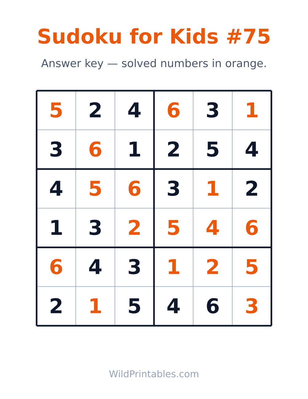 Sudoku for Kids #75 — answer key
