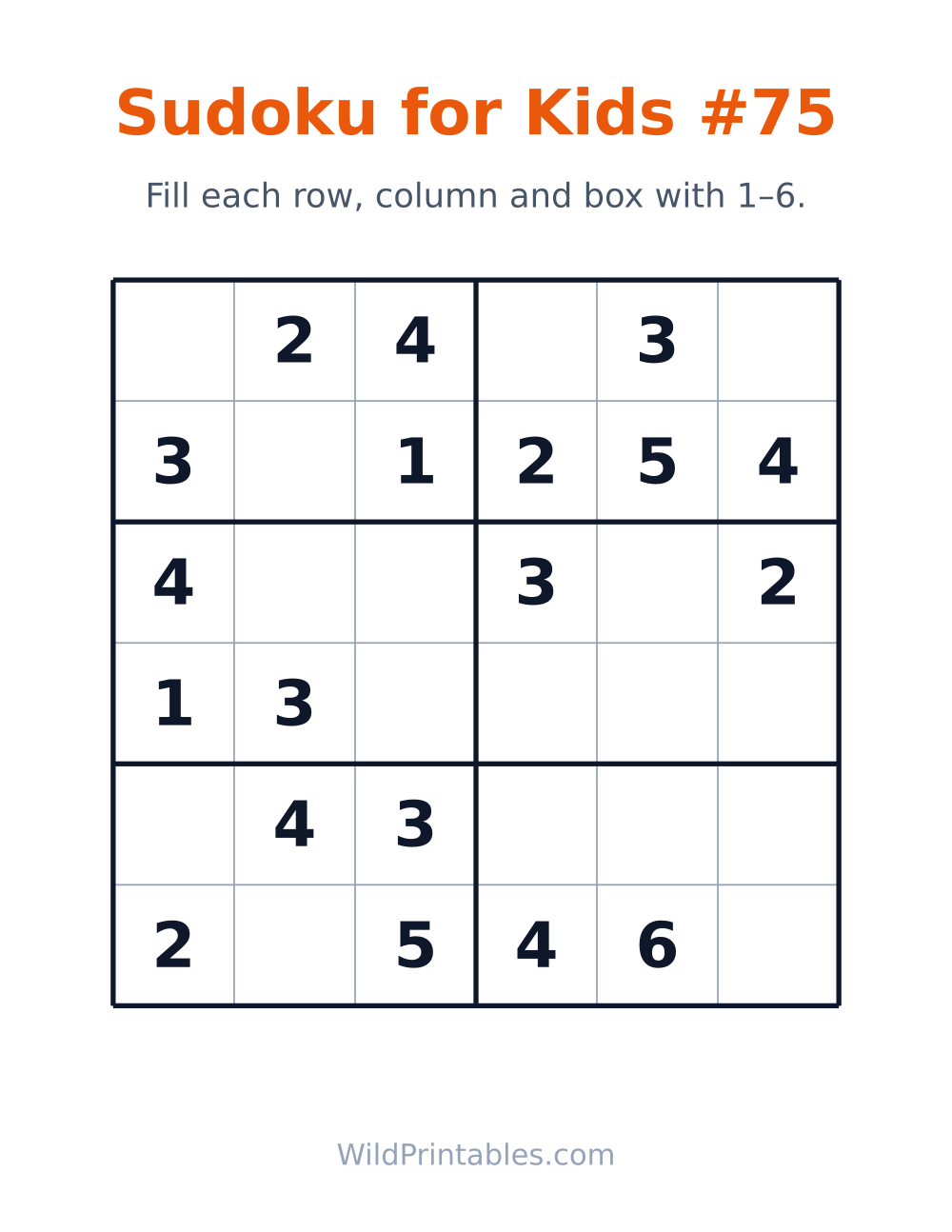 Sudoku for Kids #75 — free printable sudoku for kids