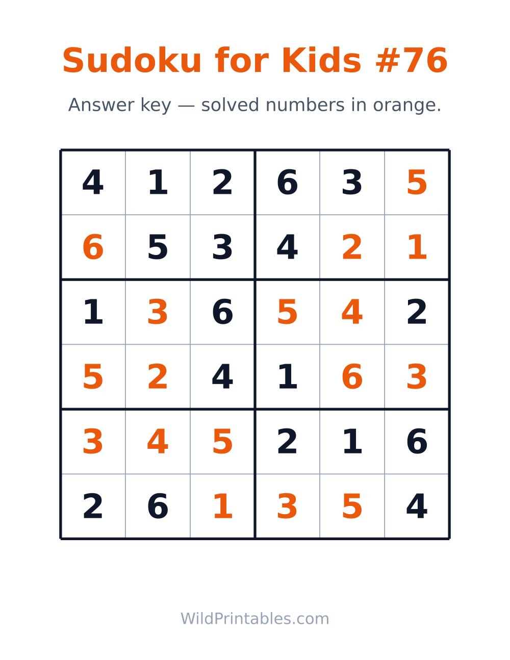 Sudoku for Kids #76 — answer key