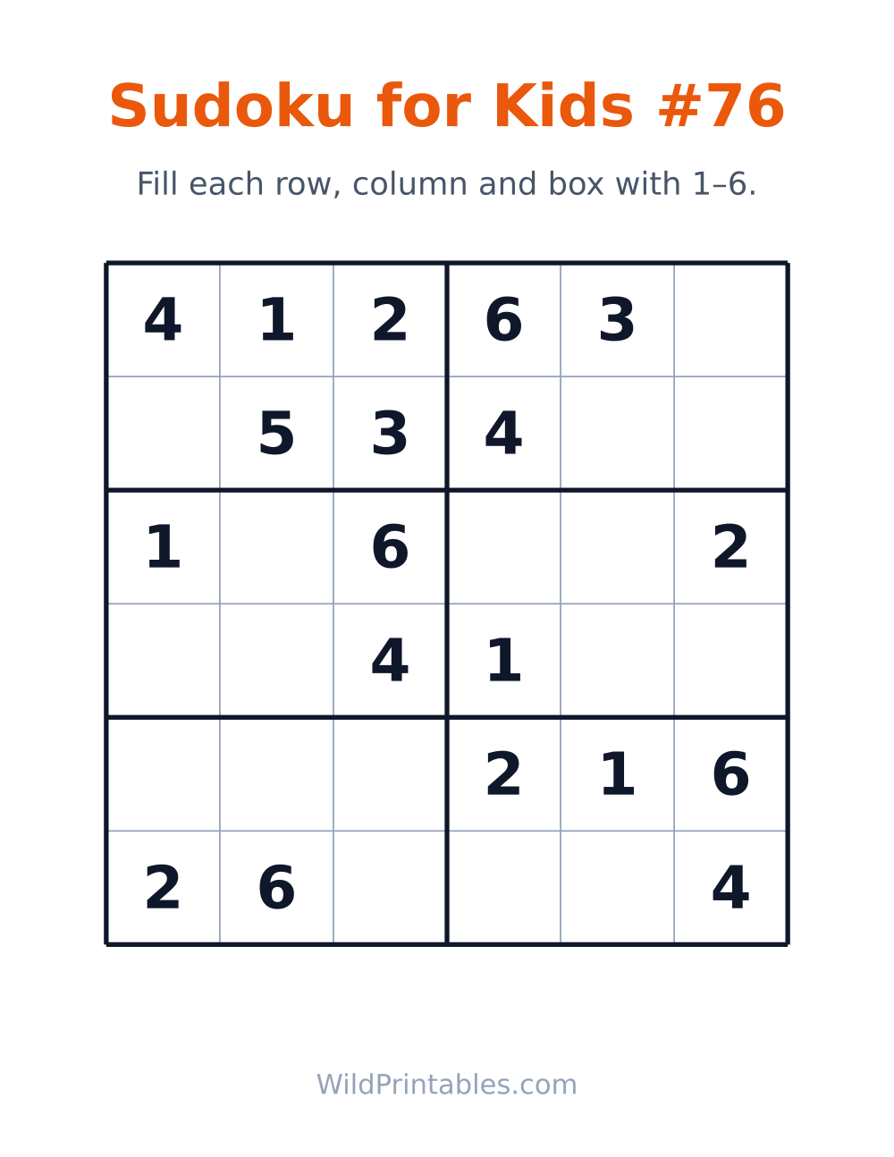 Sudoku for Kids #76 — free printable sudoku for kids