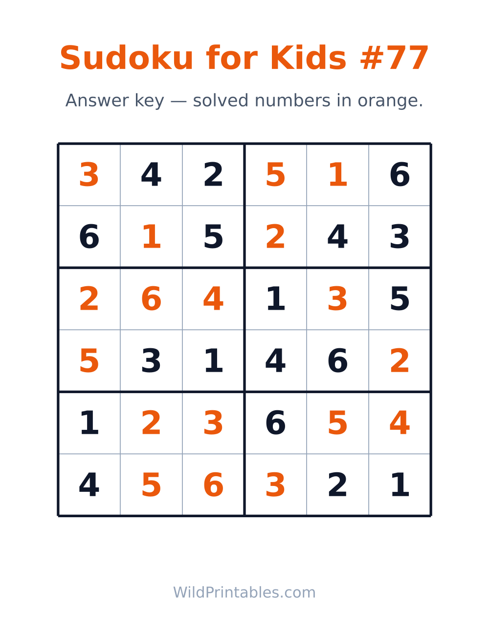 Sudoku for Kids #77 — answer key