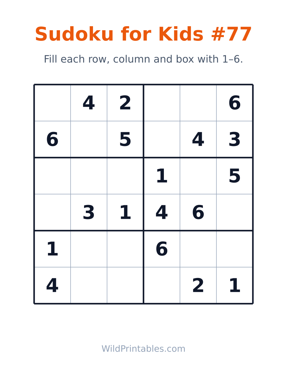 Sudoku for Kids #77 — free printable sudoku for kids