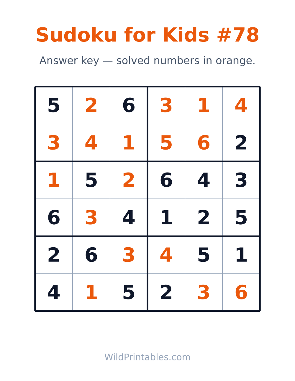 Sudoku for Kids #78 — answer key