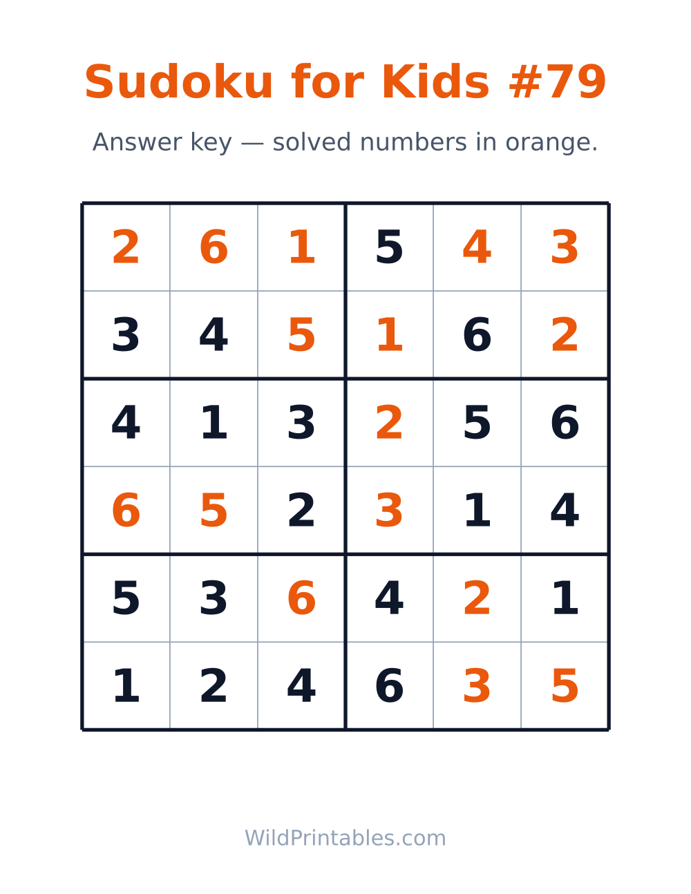 Sudoku for Kids #79 — answer key