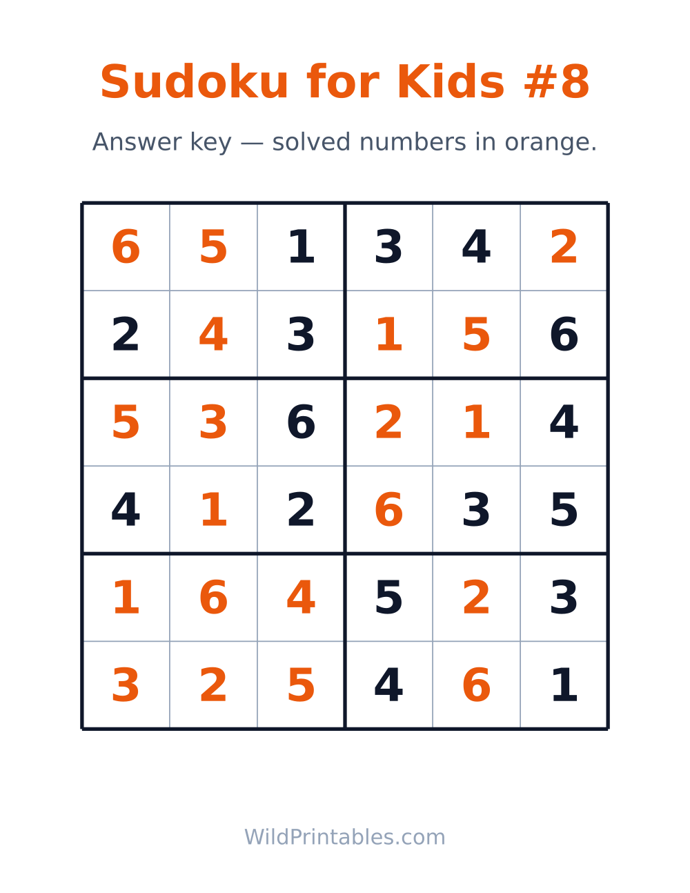 Sudoku for Kids #8 — answer key