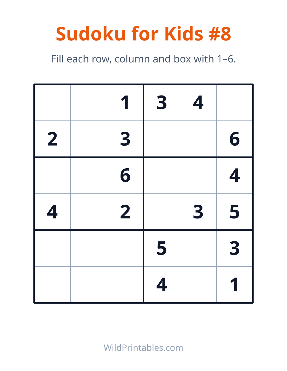 Sudoku for Kids #8 — free printable sudoku for kids to print and color at home