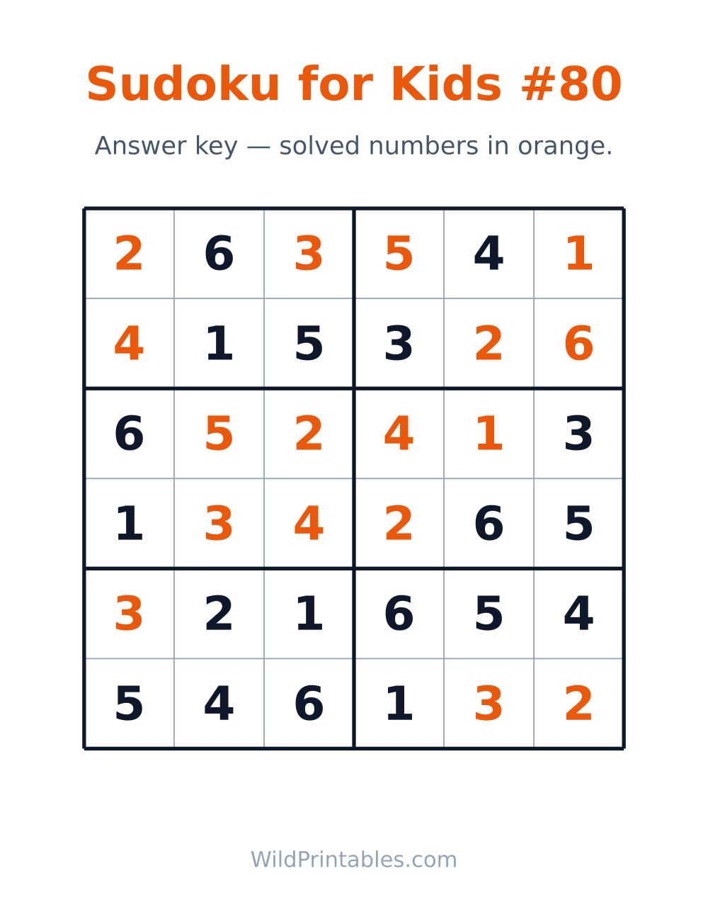Sudoku for Kids #80 — answer key