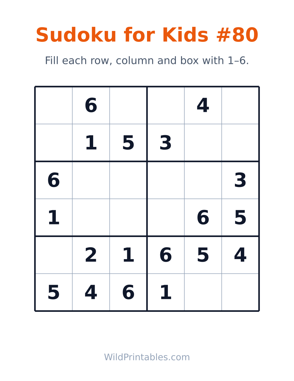 Sudoku for Kids #80 — free printable sudoku for kids