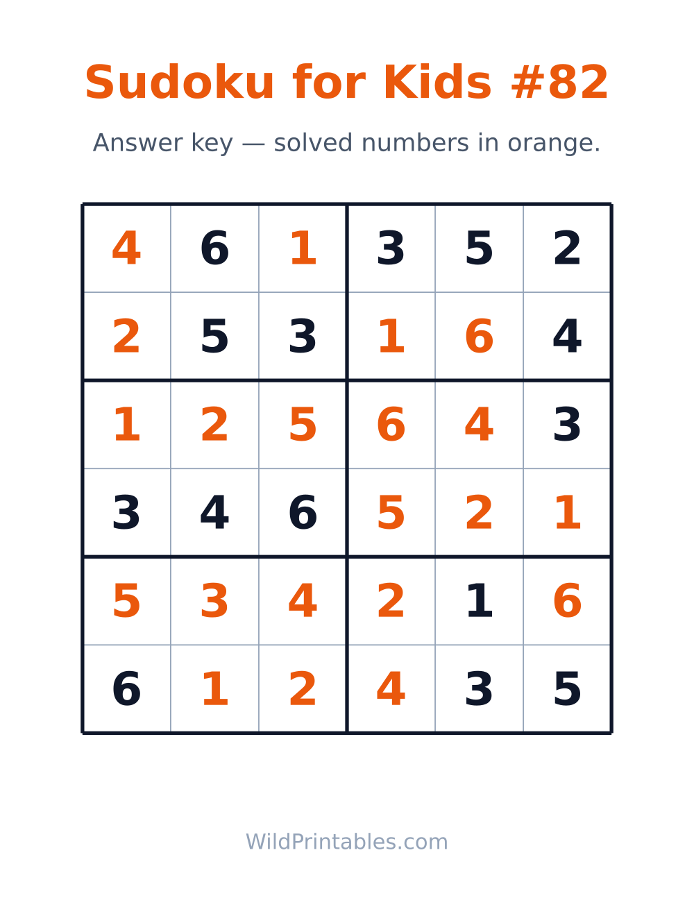 Sudoku for Kids #82 — answer key