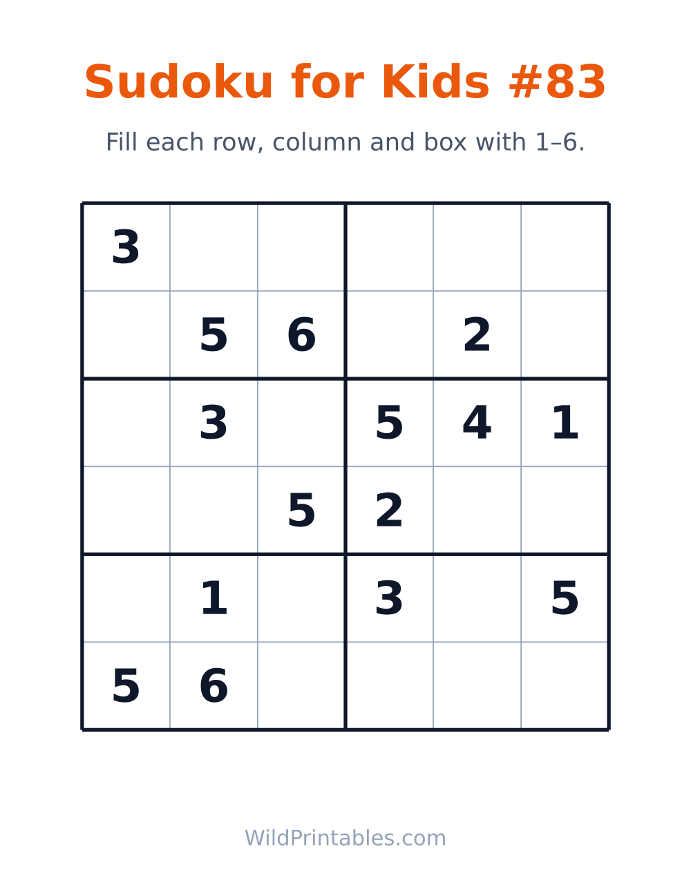 Sudoku for Kids #83 — free printable sudoku for kids