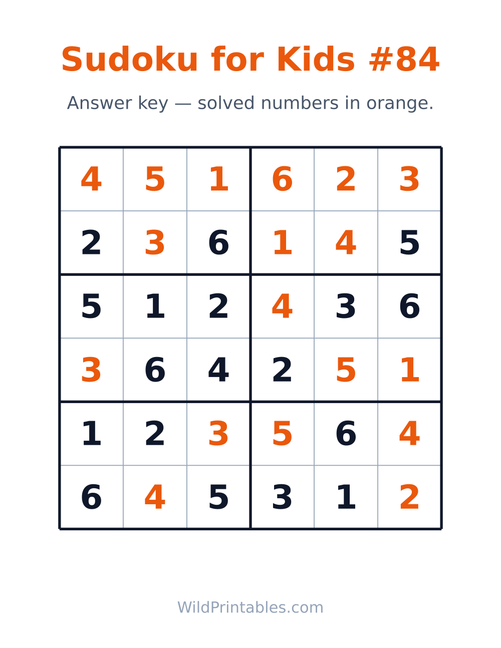 Sudoku for Kids #84 — answer key