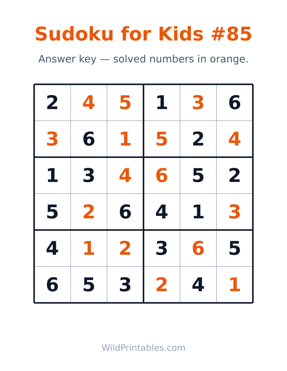 Sudoku for Kids #85 — answer key