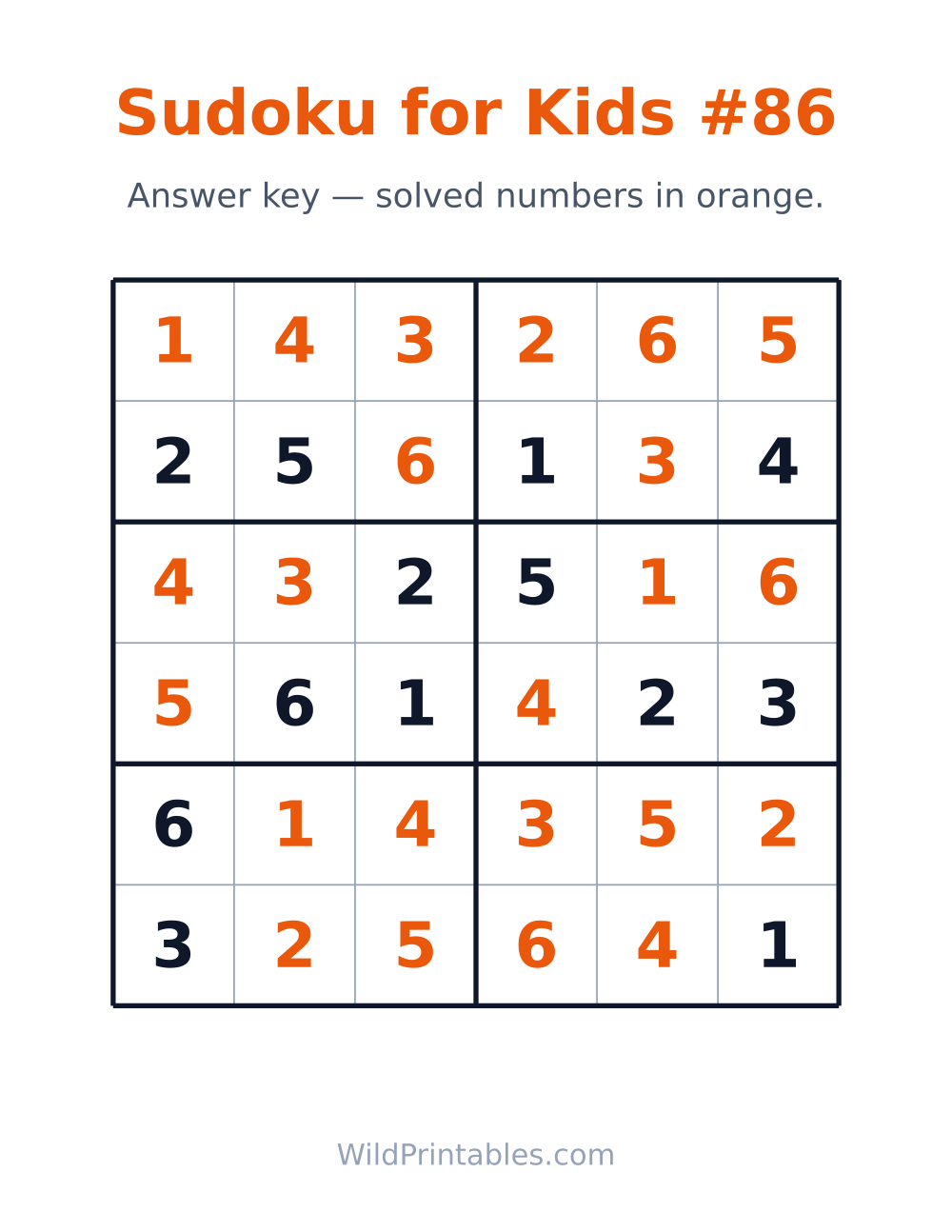 Sudoku for Kids #86 — answer key