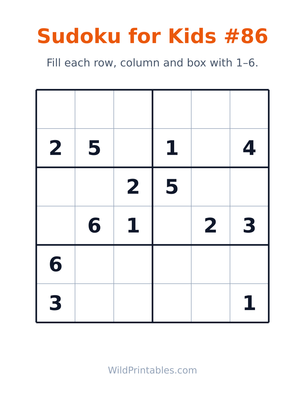 Sudoku for Kids #86 — free printable sudoku for kids