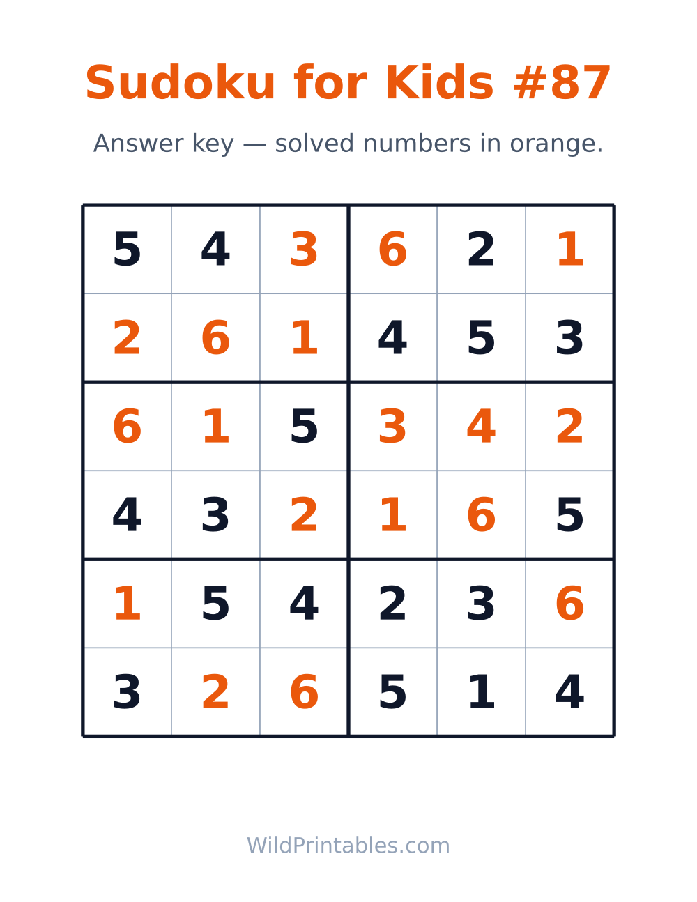 Sudoku for Kids #87 — answer key