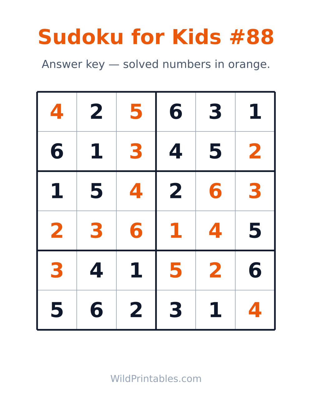 Sudoku for Kids #88 — answer key