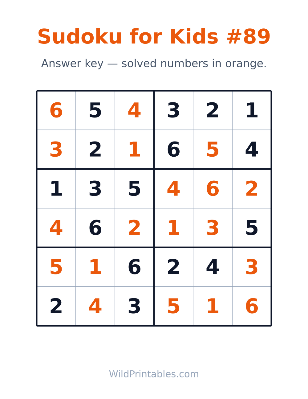 Sudoku for Kids #89 — answer key