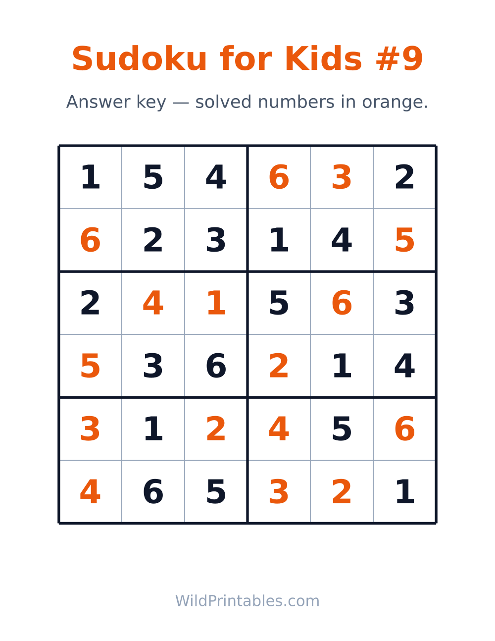 Sudoku for Kids #9 — answer key