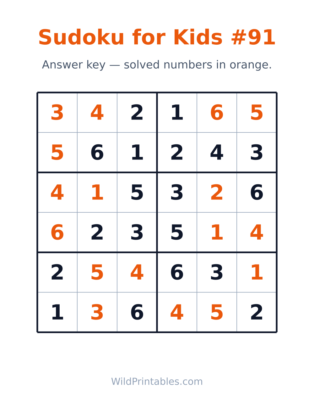 Sudoku for Kids #91 — answer key