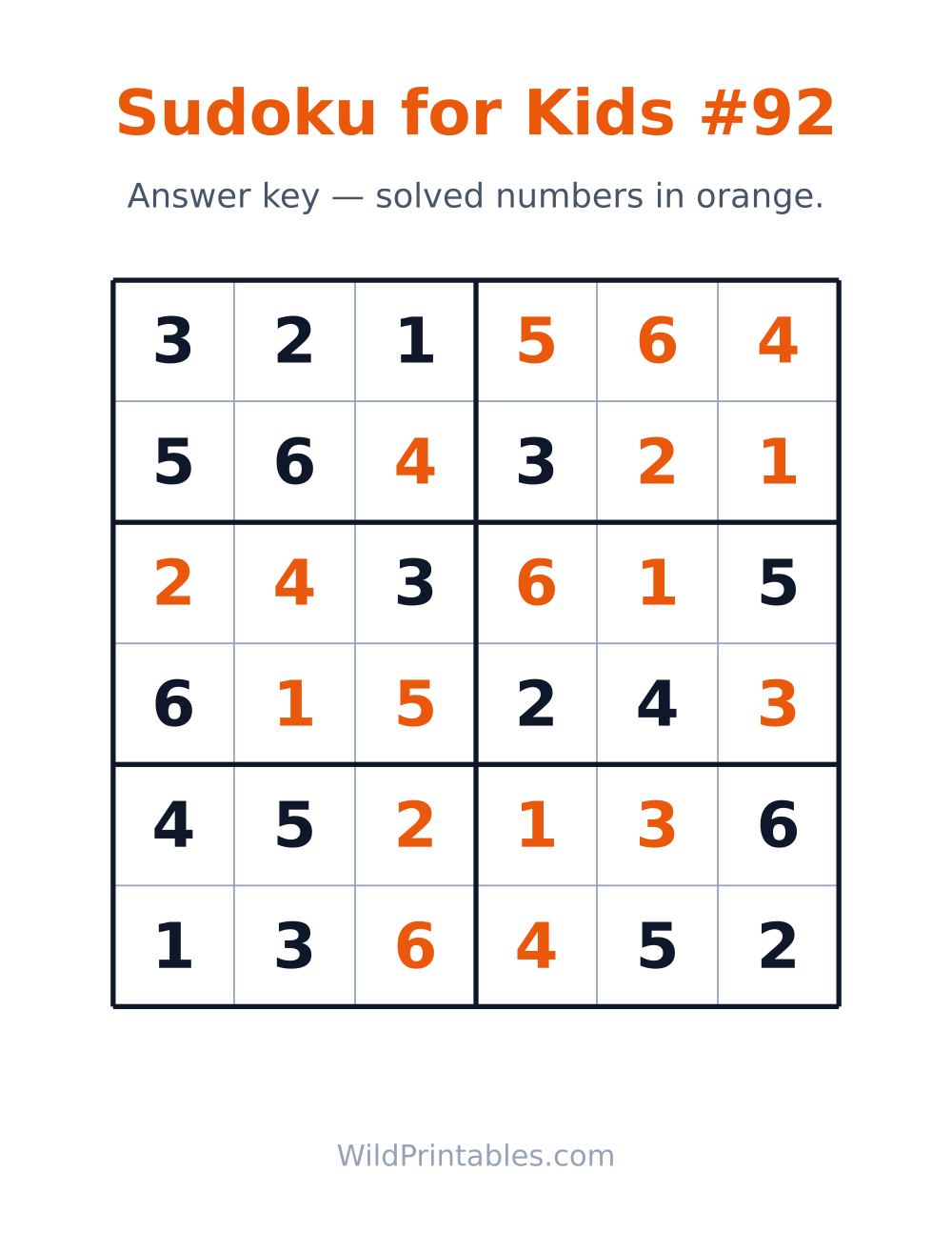 Sudoku for Kids #92 — answer key