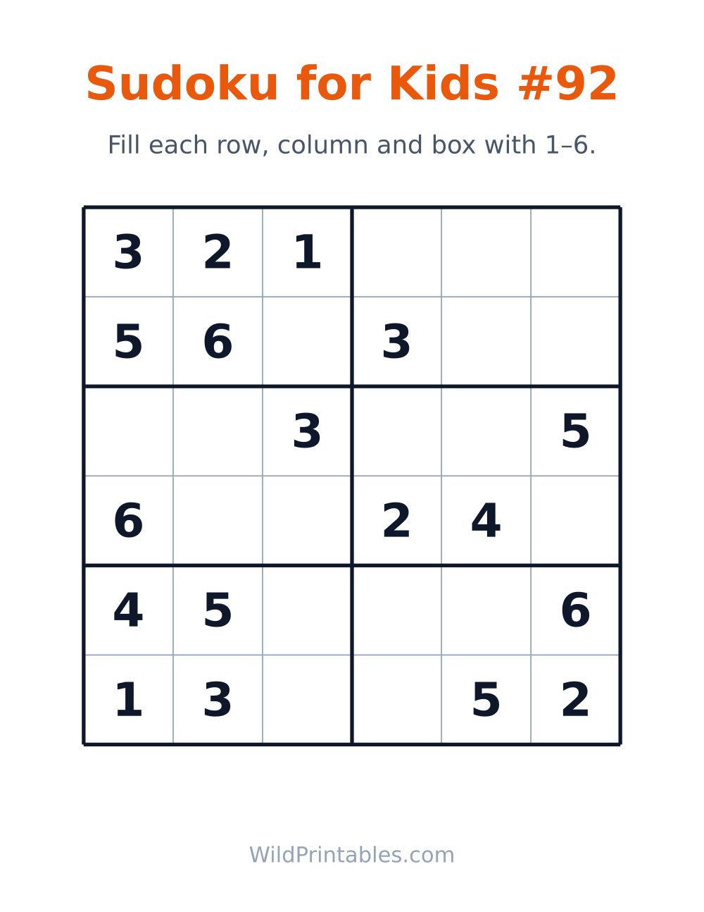 Sudoku for Kids #92 — free printable sudoku for kids