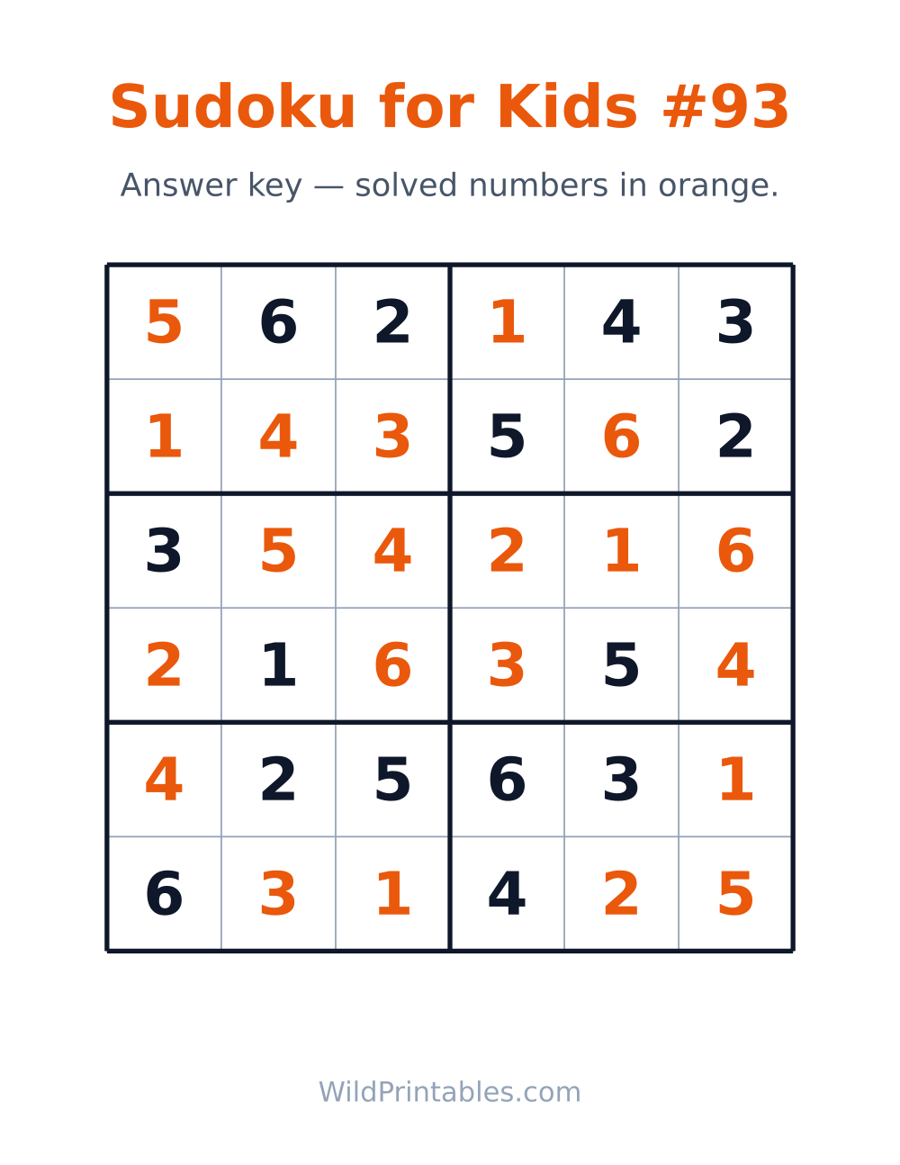 Sudoku for Kids #93 — answer key