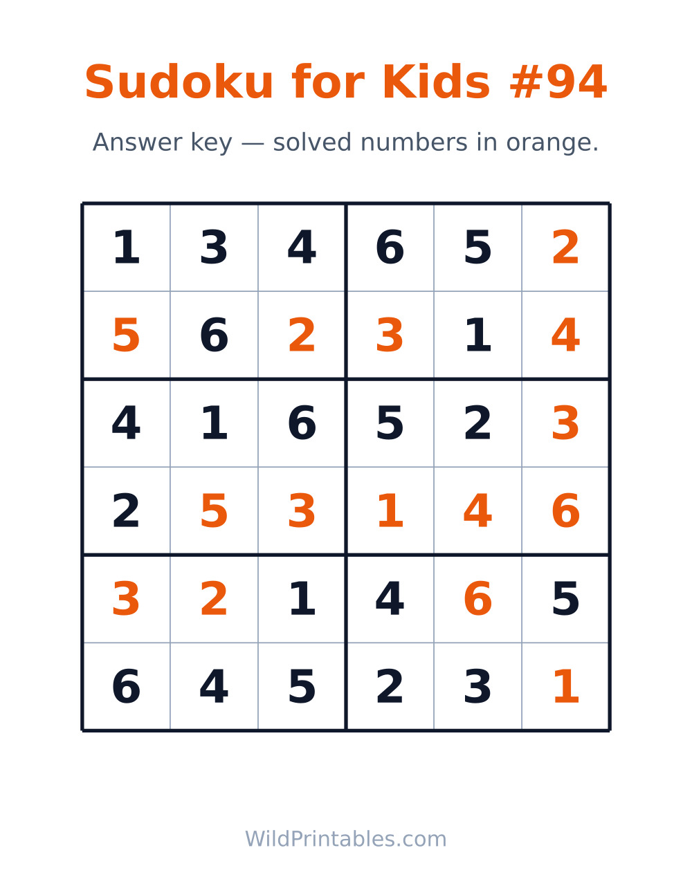 Sudoku for Kids #94 — answer key