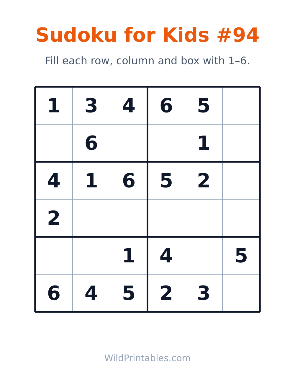 Sudoku for Kids #94 — free printable sudoku for kids
