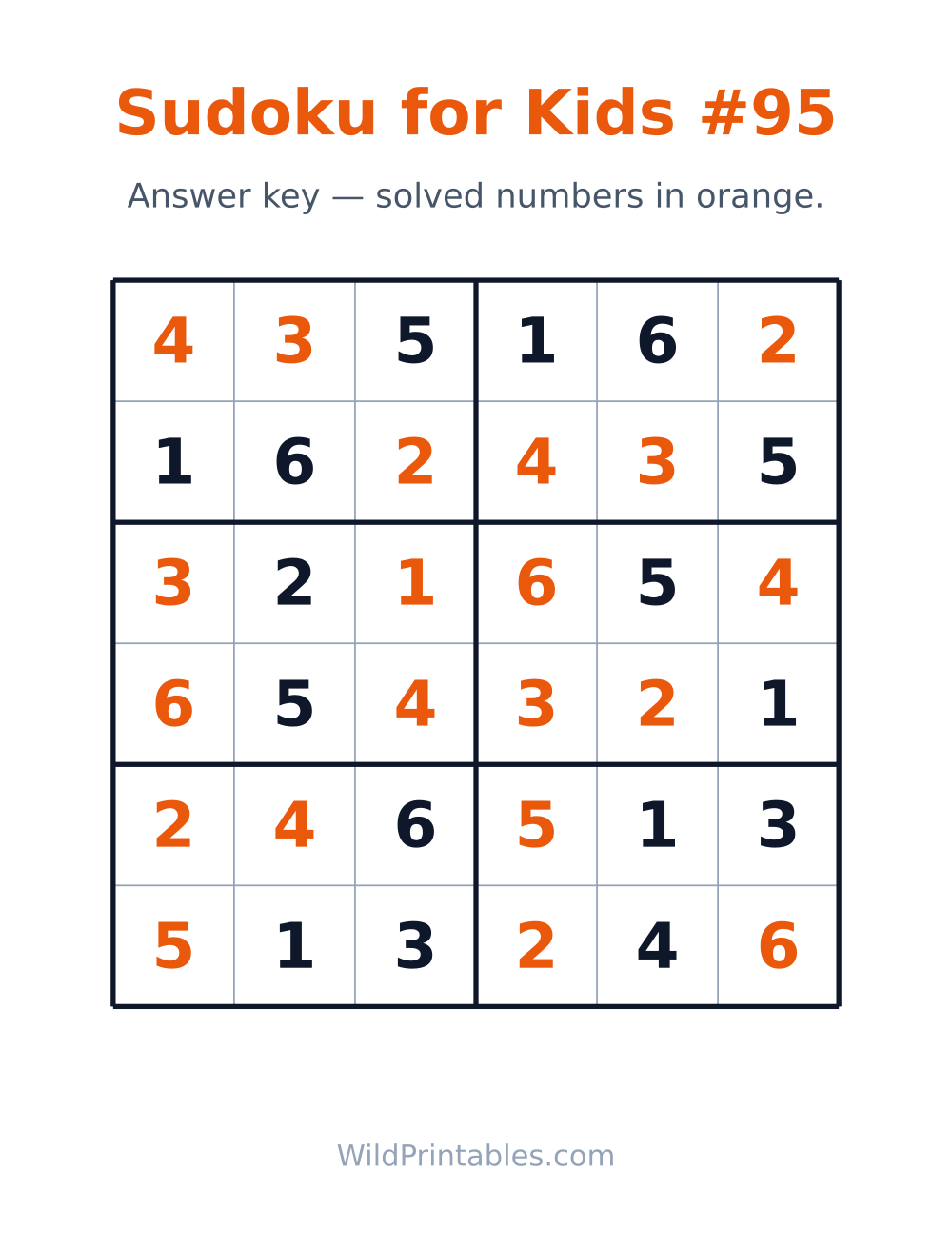 Sudoku for Kids #95 — answer key