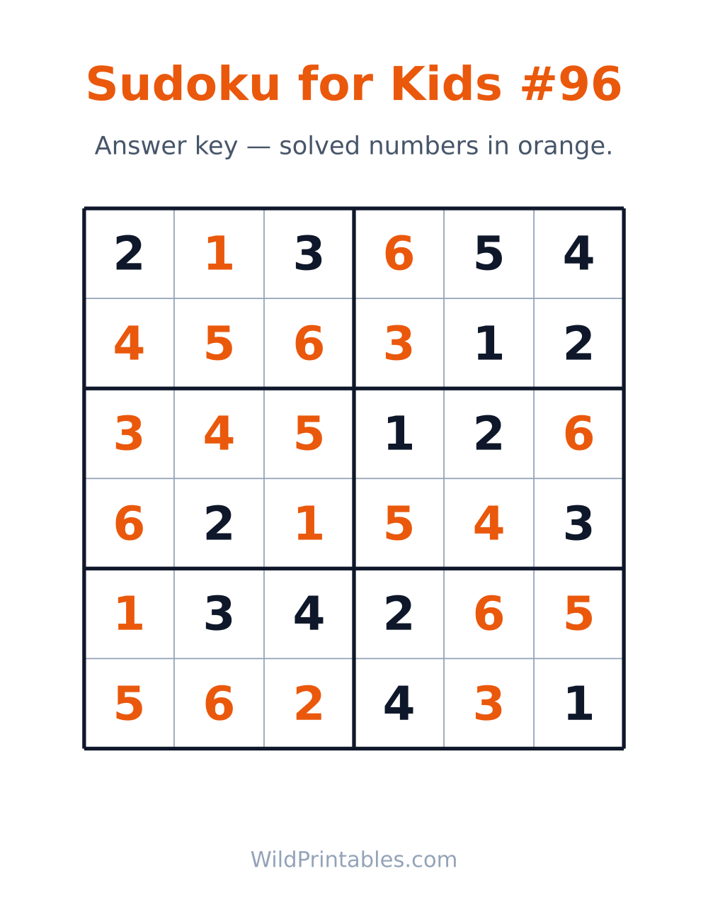 Sudoku for Kids #96 — answer key
