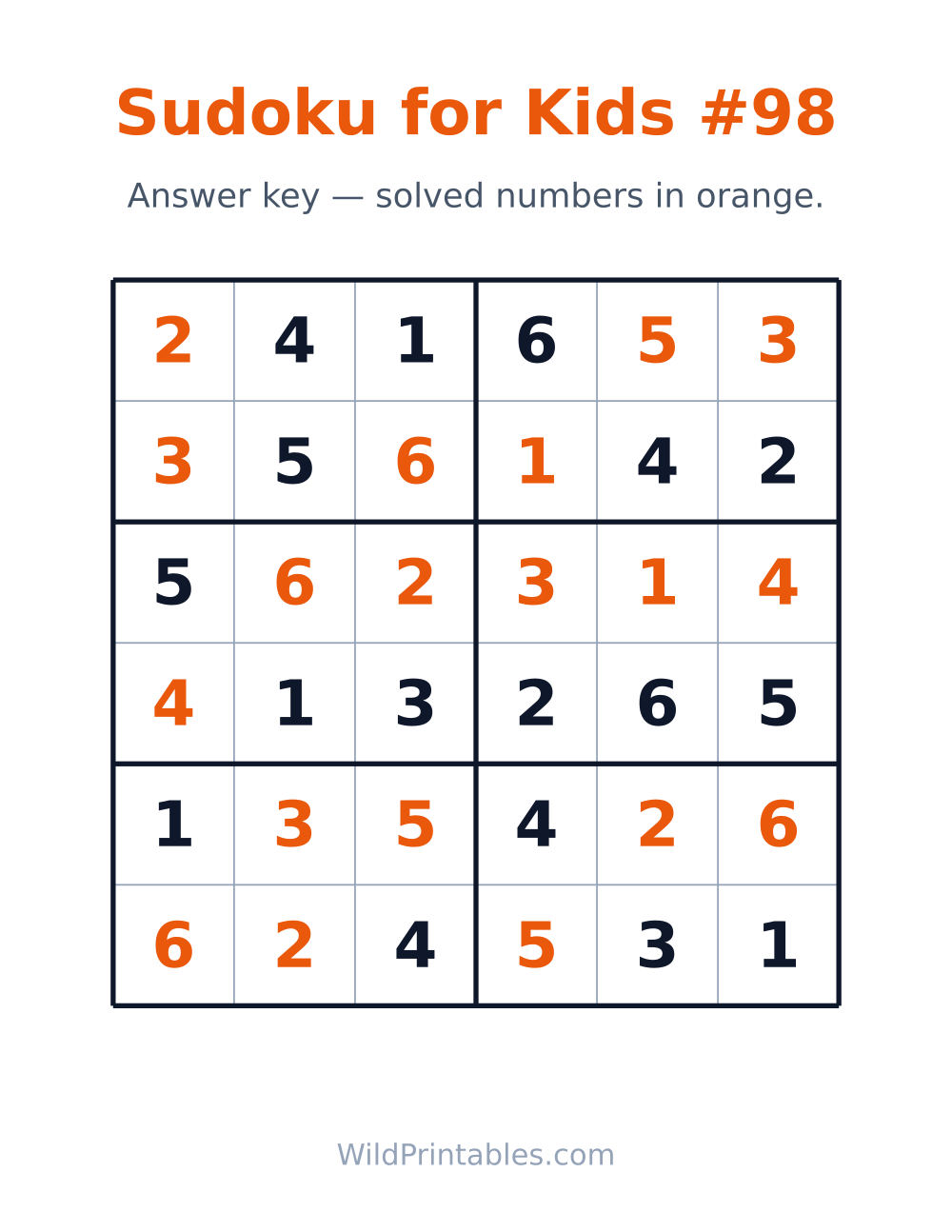 Sudoku for Kids #98 — answer key