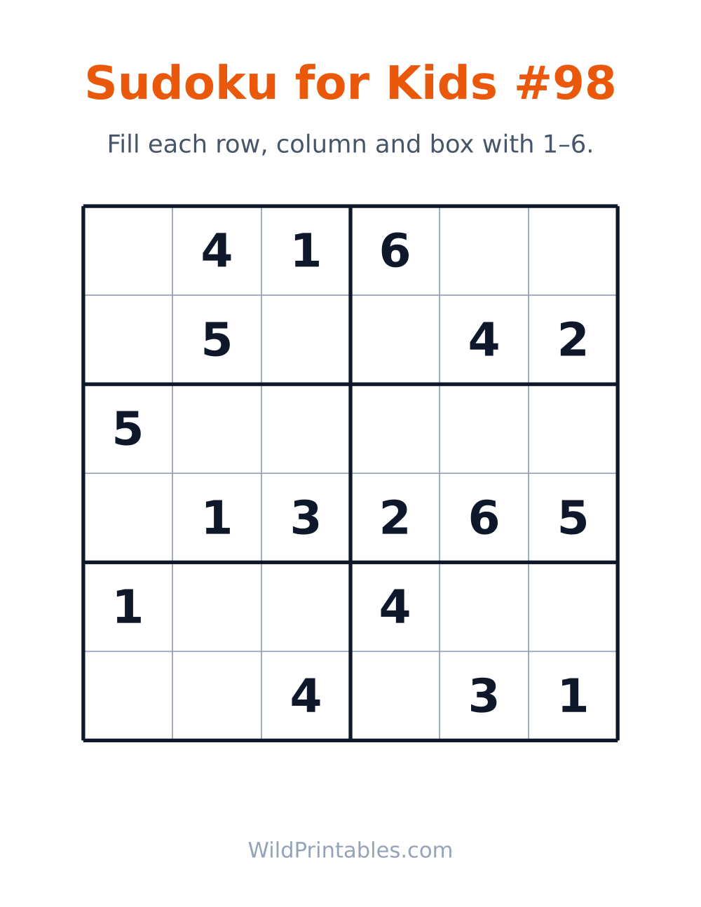 Sudoku for Kids #98 — free printable sudoku for kids