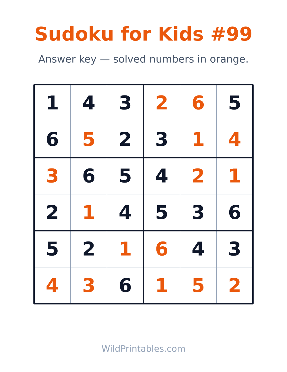 Sudoku for Kids #99 — answer key