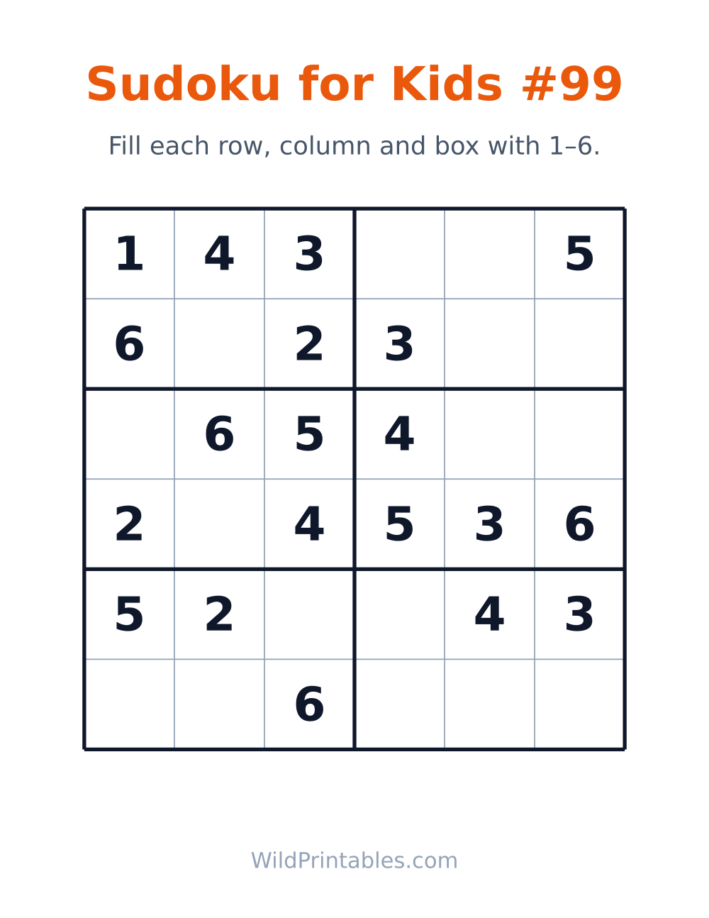 Sudoku for Kids #99 — free printable sudoku for kids