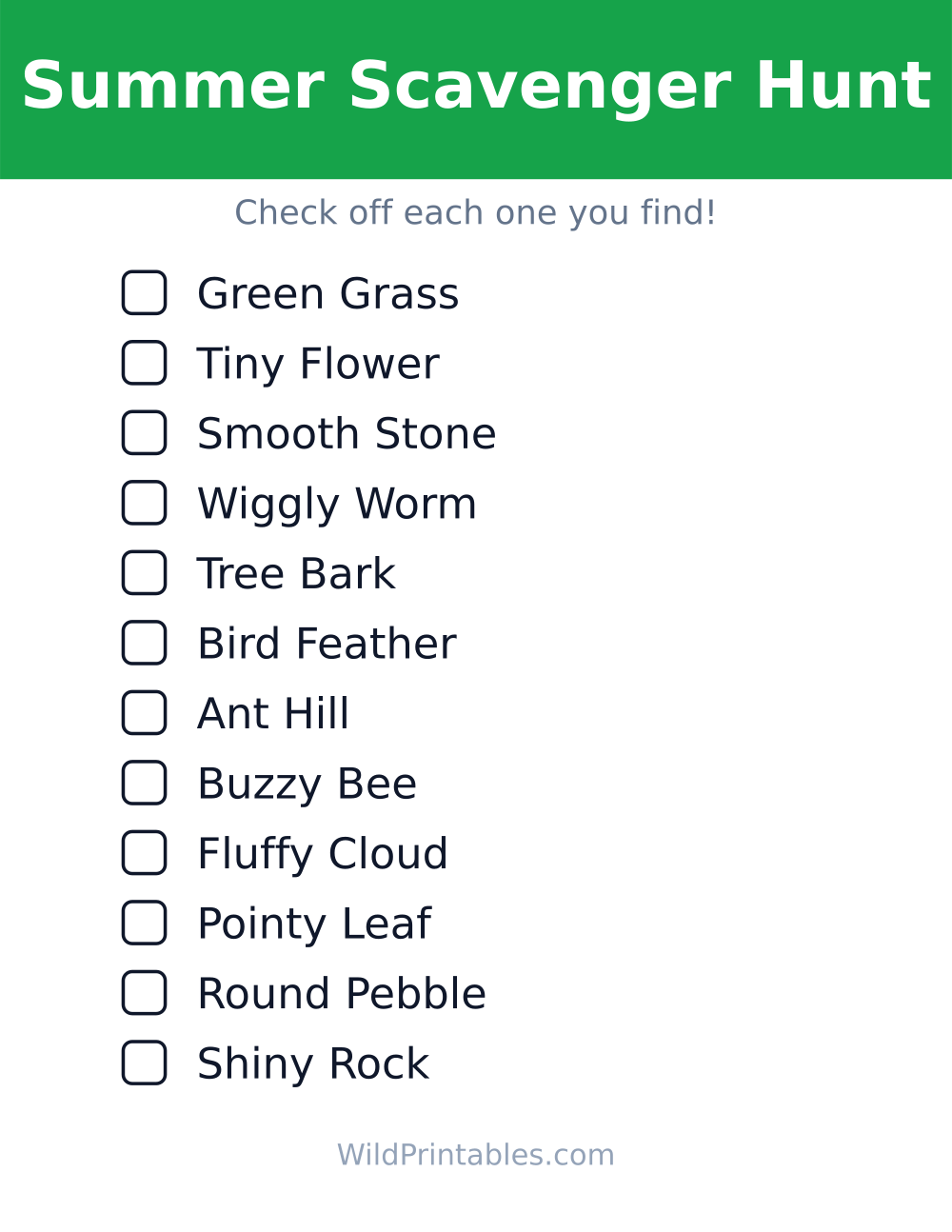 Summer Scavenger Hunt — free printable scavenger hunt for kids