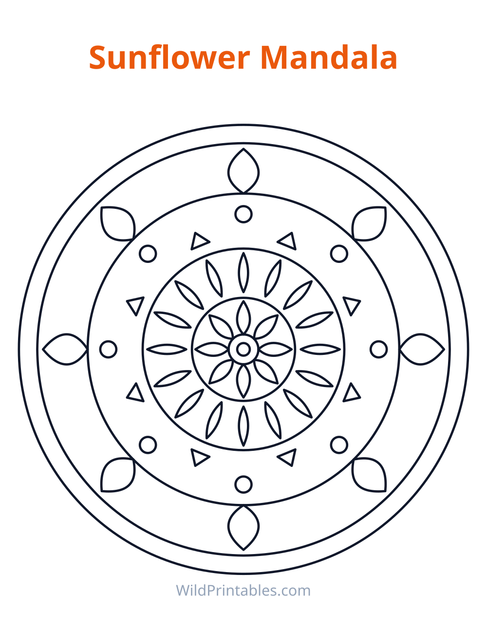 Sunflower Mandala — free printable mandala for kids to print and color at home