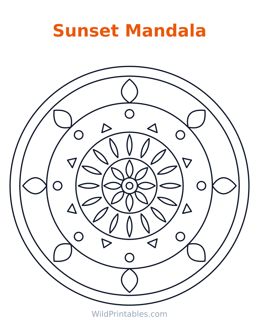 Sunset Mandala — free printable mandala for kids