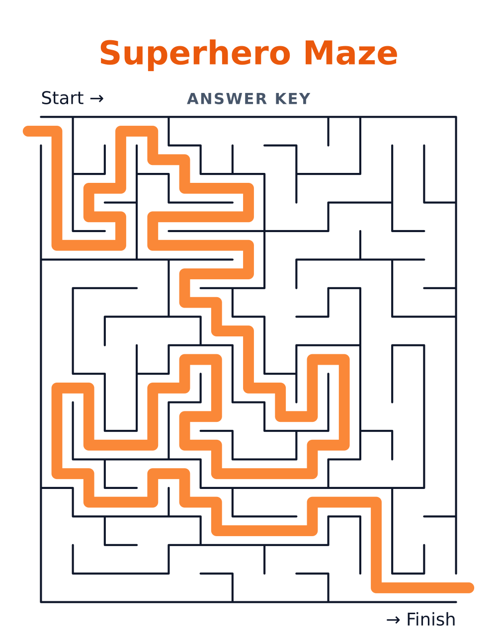 Superhero Maze — answer key