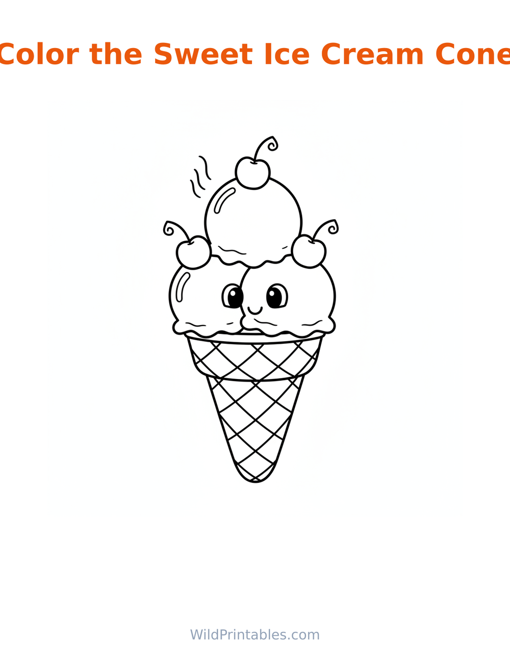 Sweet Ice Cream Cone Coloring Page — free printable coloring for kids