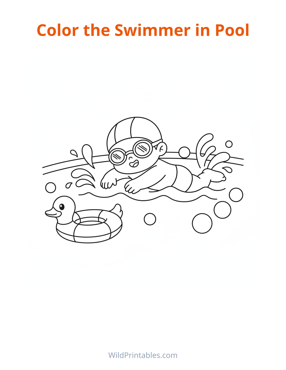 Swimmer in Pool Coloring Page — free printable coloring for kids to print and color at home